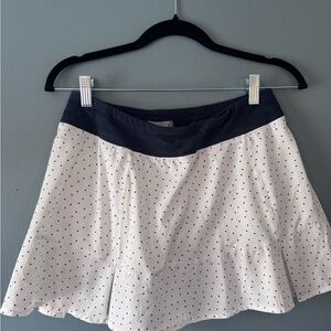 Women's Polka Dot Flared Skirt with Navy Waistband